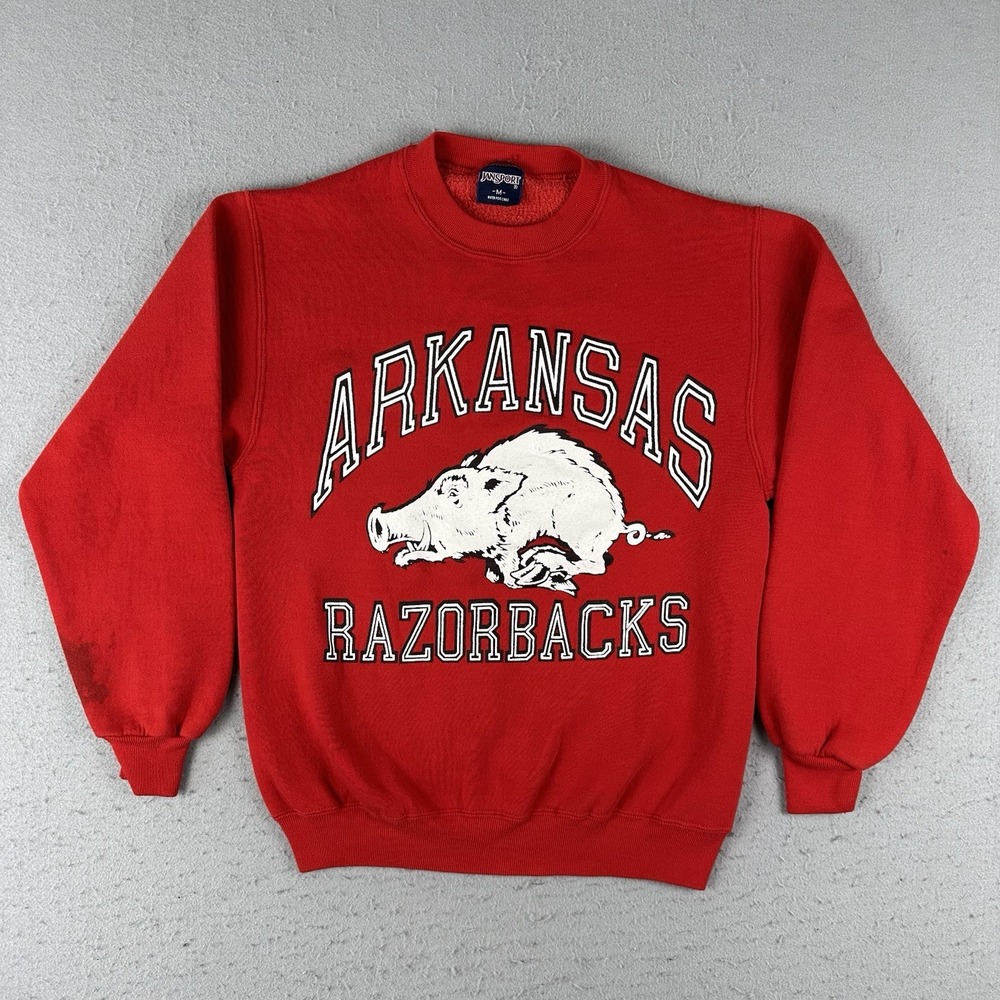 Vintage 90s Arkansas‎ Razorbacks Sweatshirt Men's Medium Red Pullover Crew Neck